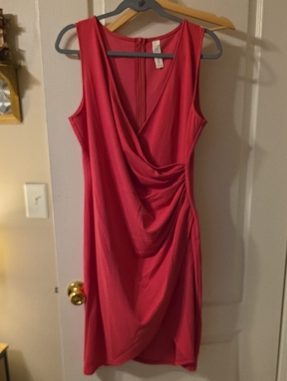 Sleeveless Draped V-Neck Women’s Dress in Coral Pink